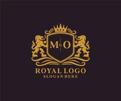 Initial MO Letter Lion Royal Luxury Logo template in vector art for Restaurant, Royalty, Boutique, Cafe, Hotel, Heraldic, Jewelry, Fashion and other vector illustration.