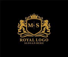 Initial MS Letter Lion Royal Luxury Logo template in vector art for Restaurant, Royalty, Boutique, Cafe, Hotel, Heraldic, Jewelry, Fashion and other vector illustration.