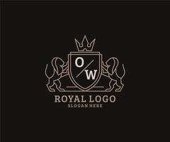 Initial OW Letter Lion Royal Luxury Logo template in vector art for Restaurant, Royalty, Boutique, Cafe, Hotel, Heraldic, Jewelry, Fashion and other vector illustration.