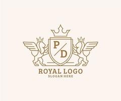 Initial PD Letter Lion Royal Luxury Heraldic,Crest Logo template in vector art for Restaurant, Royalty, Boutique, Cafe, Hotel, Heraldic, Jewelry, Fashion and other vector illustration.