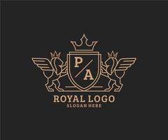 Initial PA Letter Lion Royal Luxury Heraldic,Crest Logo template in vector art for Restaurant, Royalty, Boutique, Cafe, Hotel, Heraldic, Jewelry, Fashion and other vector illustration.