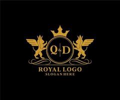 Initial QD Letter Lion Royal Luxury Heraldic,Crest Logo template in vector art for Restaurant, Royalty, Boutique, Cafe, Hotel, Heraldic, Jewelry, Fashion and other vector illustration.