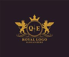 Initial QE Letter Lion Royal Luxury Heraldic,Crest Logo template in vector art for Restaurant, Royalty, Boutique, Cafe, Hotel, Heraldic, Jewelry, Fashion and other vector illustration.