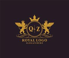 Initial QZ Letter Lion Royal Luxury Heraldic,Crest Logo template in vector art for Restaurant, Royalty, Boutique, Cafe, Hotel, Heraldic, Jewelry, Fashion and other vector illustration.