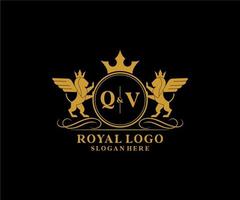 Initial QV Letter Lion Royal Luxury Heraldic,Crest Logo template in vector art for Restaurant, Royalty, Boutique, Cafe, Hotel, Heraldic, Jewelry, Fashion and other vector illustration.