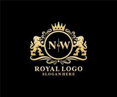 Initial NW Letter Lion Royal Luxury Logo template in vector art for Restaurant, Royalty, Boutique, Cafe, Hotel, Heraldic, Jewelry, Fashion and other vector illustration.