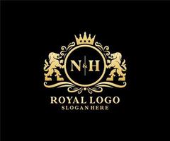 Initial NH Letter Lion Royal Luxury Logo template in vector art for Restaurant, Royalty, Boutique, Cafe, Hotel, Heraldic, Jewelry, Fashion and other vector illustration.