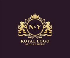 Initial NY Letter Lion Royal Luxury Logo template in vector art for Restaurant, Royalty, Boutique, Cafe, Hotel, Heraldic, Jewelry, Fashion and other vector illustration.
