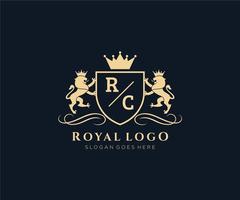 Initial RC Letter Lion Royal Luxury Heraldic,Crest Logo template in vector art for Restaurant, Royalty, Boutique, Cafe, Hotel, Heraldic, Jewelry, Fashion and other vector illustration.