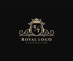 Initial ST Letter Luxurious Brand Logo Template, for Restaurant, Royalty, Boutique, Cafe, Hotel, Heraldic, Jewelry, Fashion and other vector illustration.