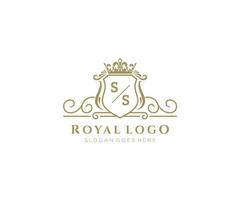 Initial SS Letter Luxurious Brand Logo Template, for Restaurant, Royalty, Boutique, Cafe, Hotel, Heraldic, Jewelry, Fashion and other vector illustration.