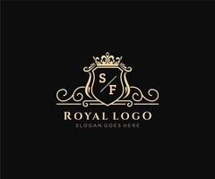 Initial SF Letter Luxurious Brand Logo Template, for Restaurant, Royalty, Boutique, Cafe, Hotel, Heraldic, Jewelry, Fashion and other vector illustration.