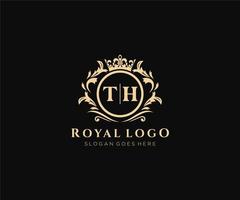 Initial TH Letter Luxurious Brand Logo Template, for Restaurant, Royalty, Boutique, Cafe, Hotel, Heraldic, Jewelry, Fashion and other vector illustration.