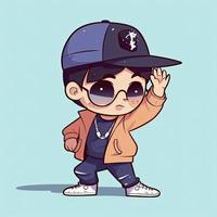 Cute cool boy dabbing pose cartoon icon illustration. people fashion icon concept isolated, generat ai photo