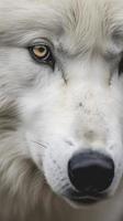 un asombroso de cerca de un majestuoso blanco lobo, generar ai foto