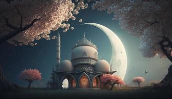 3d illustration of amazing architecture design of muslim mosque ramadan concept, illustration of amazing architecture design of muslim mosque ramadan concept, Generate Ai photo