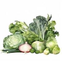 fresh green vegetables watercolor no  white background, Generate Ai photo