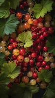 an image of red currant berries and yellow leaves, in the style of light red and light emerald, generat ai photo
