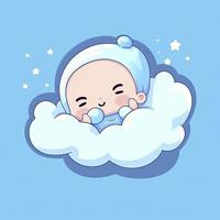 Cute baby sleeping on cloud pillow cartoon icon illustration, generat ai photo