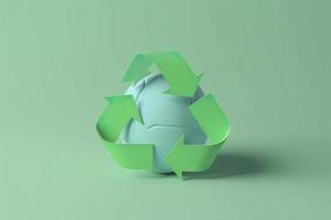 3d rendering green recycle sign with globe on background save the world and environment concept, generat ai photo
