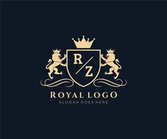 Initial RZ Letter Lion Royal Luxury Heraldic,Crest Logo template in vector art for Restaurant, Royalty, Boutique, Cafe, Hotel, Heraldic, Jewelry, Fashion and other vector illustration.