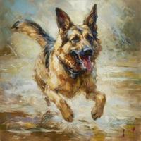 a energetic German shepherd with Beautiful painting with artistic symbolism, oil paint, Generate Ai photo