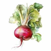 watercolor painting of an one radish on white background, Generate Ai photo