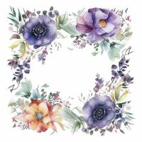 watercolor, cute and perfect rose flower and blooms, wedding decorative perfect rectangle frame border, white background, generat ai photo
