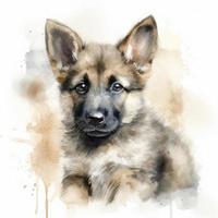 cute fluffy watercolor of a German Shepard puppy on background, Generate Ai photo