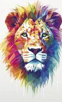 clean rainbow colors geometric lion white background, generat ai photo