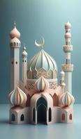 3d ilustración de increíble arquitectura diseño de musulmán mezquita Ramadán concepto, ilustración de increíble arquitectura diseño de musulmán mezquita Ramadán concepto, generar ai foto