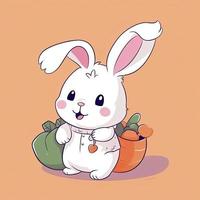 Cute rabbit with carrot bag cartoon icon illustration. animal education icon concept isolated, generat ai photo