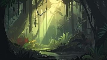 Jungle with trees scene in a cartoon theme, generat ai photo