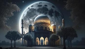 3d illustration of amazing architecture design of muslim mosque ramadan concept, illustration of amazing architecture design of muslim mosque ramadan concept, Generate Ai photo