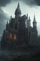 huge gothic castle with fantasy environment, Generate Ai photo