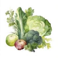 fresh green vegetables watercolor no  white background, Generate Ai photo