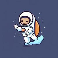 Cute astronaut super flying cartoon icon illustration, generat ai photo