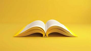 Open book icon or symbol on yellow background education or bookstore concept 3d rendering, generat ai photo