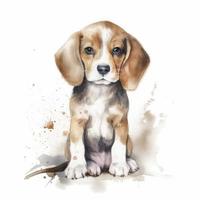 cute fluffy watercolour of a beagle puppy on background, Generate Ai photo