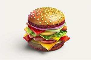 Colorful 3D Icon of burger, 3d rendering, white background, isometric, translucent, C4D, blender, clean, generat ai photo