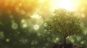 Free photo 3d background of the sun shining onto a tree against a bokeh background, generat ai