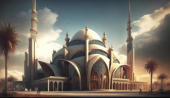 illustration of amazing architecture design of muslim mosque ramadan kareem, islamic architecture background ramadan kareem, Islamic Mosque, Ramdan, ramzan, eid, culture, arab, Generate Ai photo