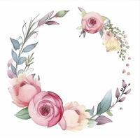 watercolor, cute and perfect rose flower and blooms, wedding decorative perfect rectangle frame border, white background, generat ai photo