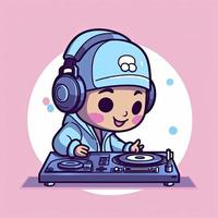 linda DJ jugando música dibujos animados icono ilustración. personas música icono concepto aislado. plano dibujos animados estilo, generar ai foto