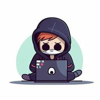 Hacker operating a laptop cartoon icon illustration. technology icon concept isolated . flat cartoon style, generat ai photo