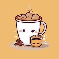 Coffee love foam with beans cartoon icon illustration, generat ai photo
