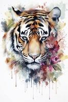 acuarela pintura de un Tigre con hermosa natural formas con crujiente limpiar formas, vistoso en blanco fondo, generar ai foto