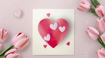 Lovely heart card with tulip bouquet, generat ai photo