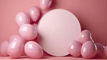 Pink balloons with circular empty canvasg, generat ai photo