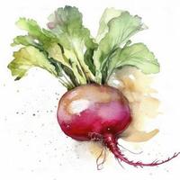 watercolor painting of an one radish on white background, Generate Ai photo